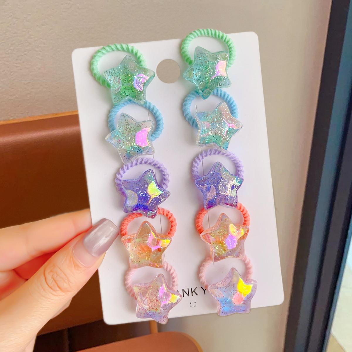 

10Pcs Glitter Candy Color Hair Ties for Kids Heart Butterfly Star Hair Tie Highly Elastic Non Damage Hair Ties Hair Accessories