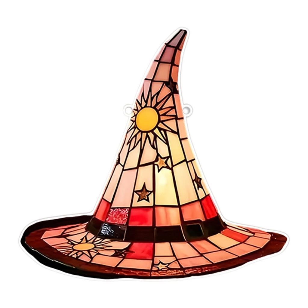 Witch Hat Stained Glass Suncatcher Window Hanging Decoration Halloween Gothic Glass Ornament for Window Home Kitchen