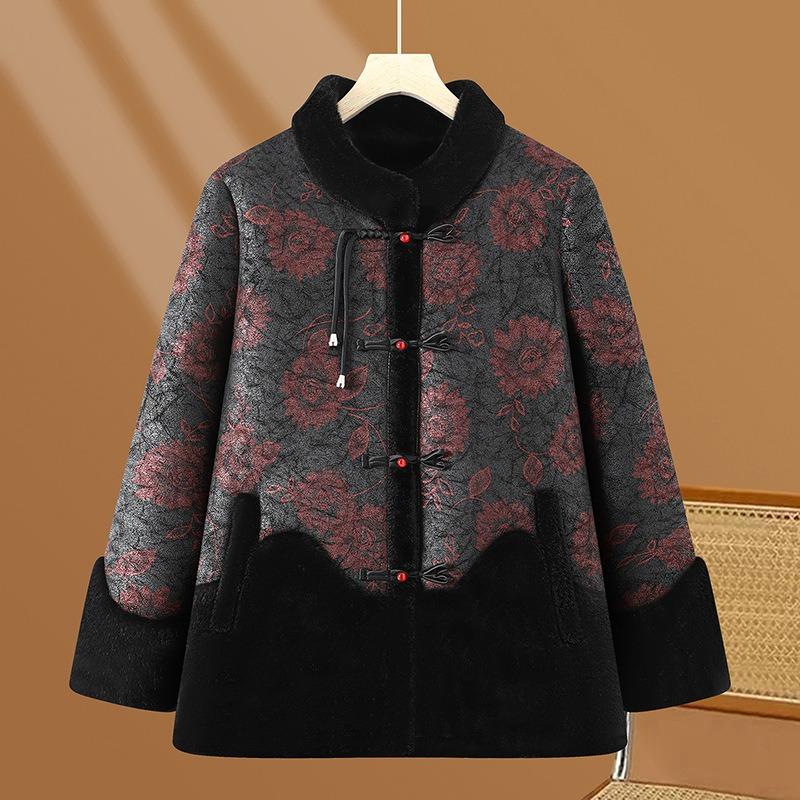New Winter Clothes In the Elderly Cotton-padded Clothes Grandma Cotton-padded Jacket Mother Coat Fur Integrated Loose Coat