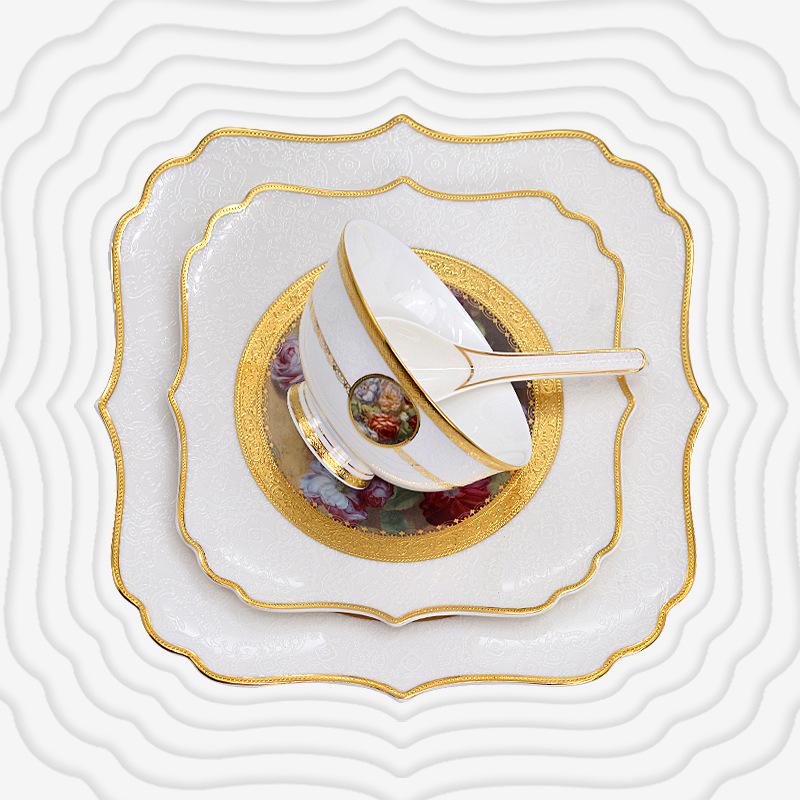 Karosa Light Luxury Bone China Gold Flower Design Tableware Set for Breakfast & Afternoon Tea.