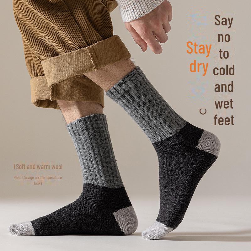 Șosete groase de iarnă pentru bărbați, din lână și catifea, cu tub mediu - super calde, absorbante de transpirație, din cașmir lung