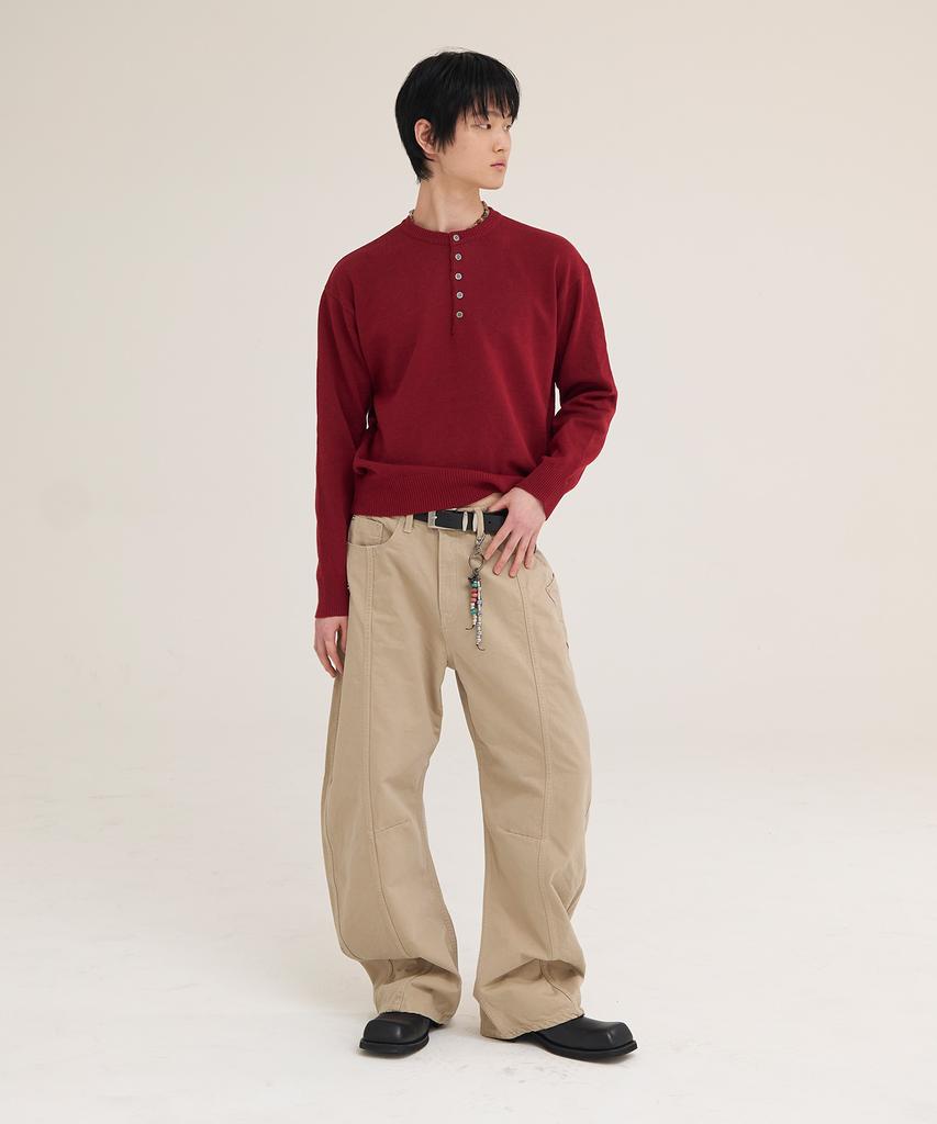 Akesi Andy Soft Henley Neck Knit_Wine