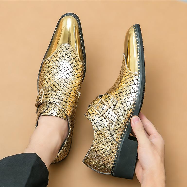 Designer New Charm Gold Silver Patchwork  Monk Strap Shoes for Men Moccasins Wedding Prom Homecoming Footwear Gentleman Loafers