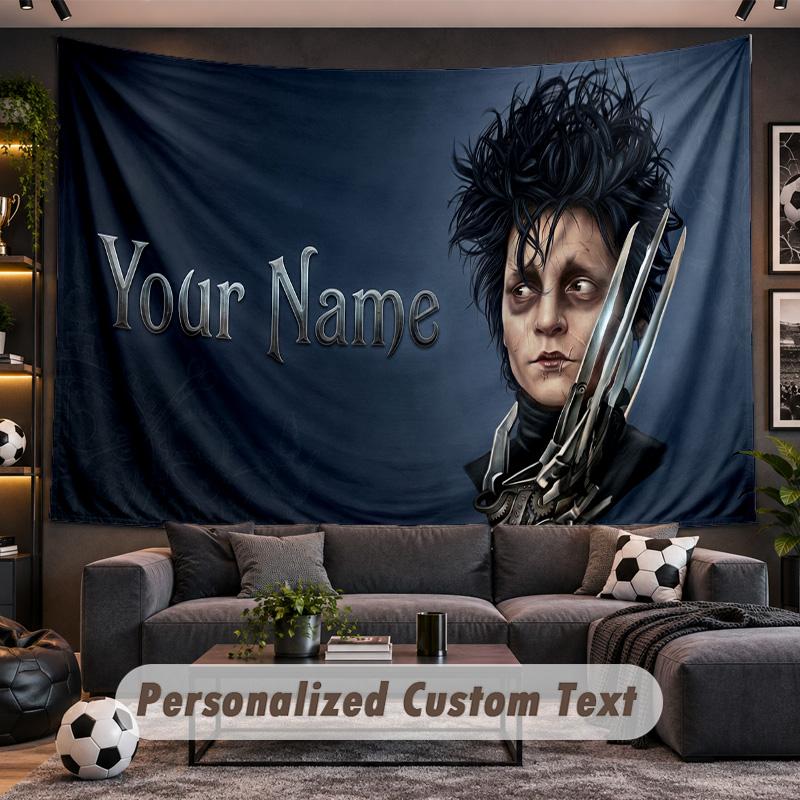 Edward Scissorhands Personalized Tapestry Support Custom Name, Wall Art Home Decoration