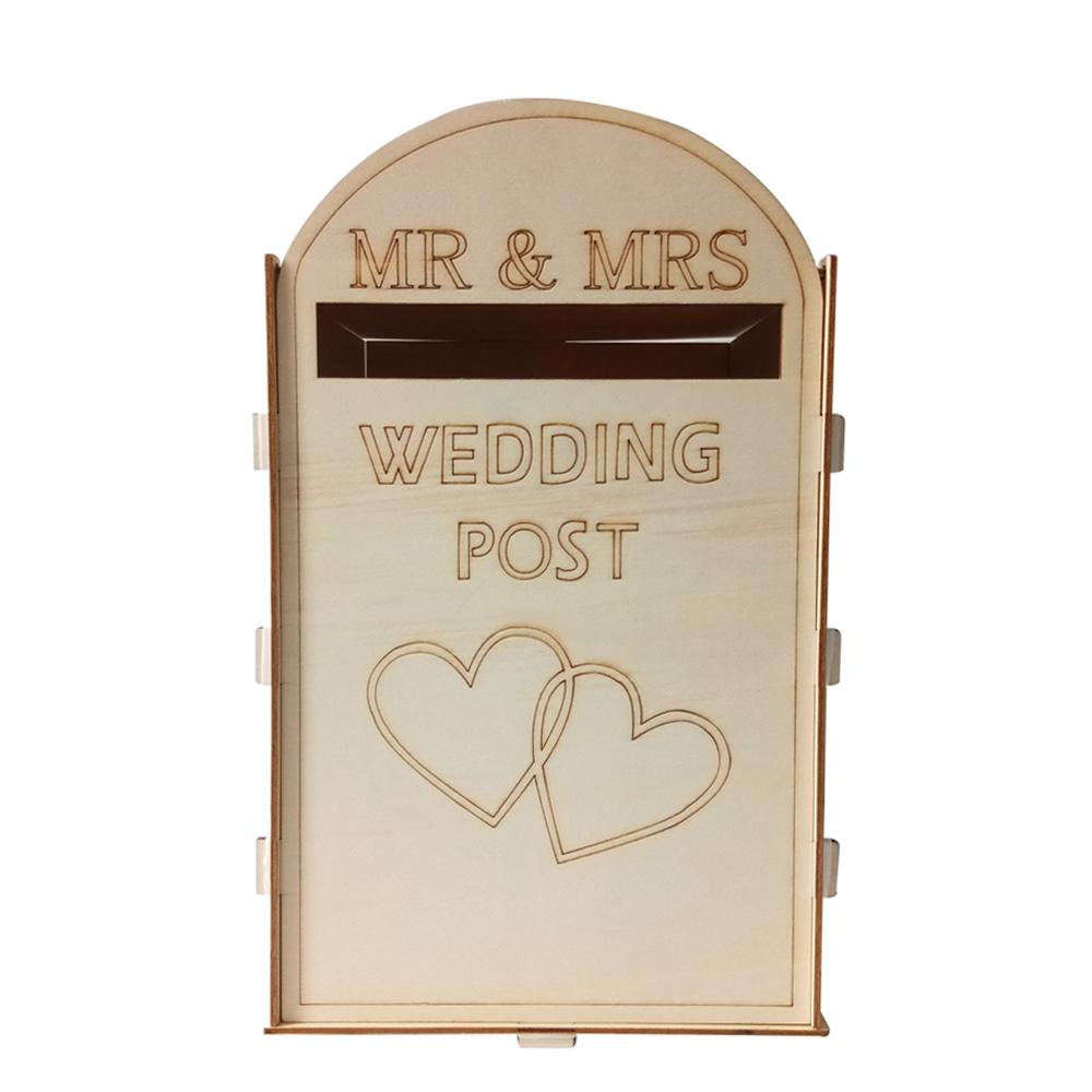 DIY Wooden Wedding Mailbox Post Box with Lock Rustic Hollow Gift Card Holder for Reception Wedding Anniversary Party