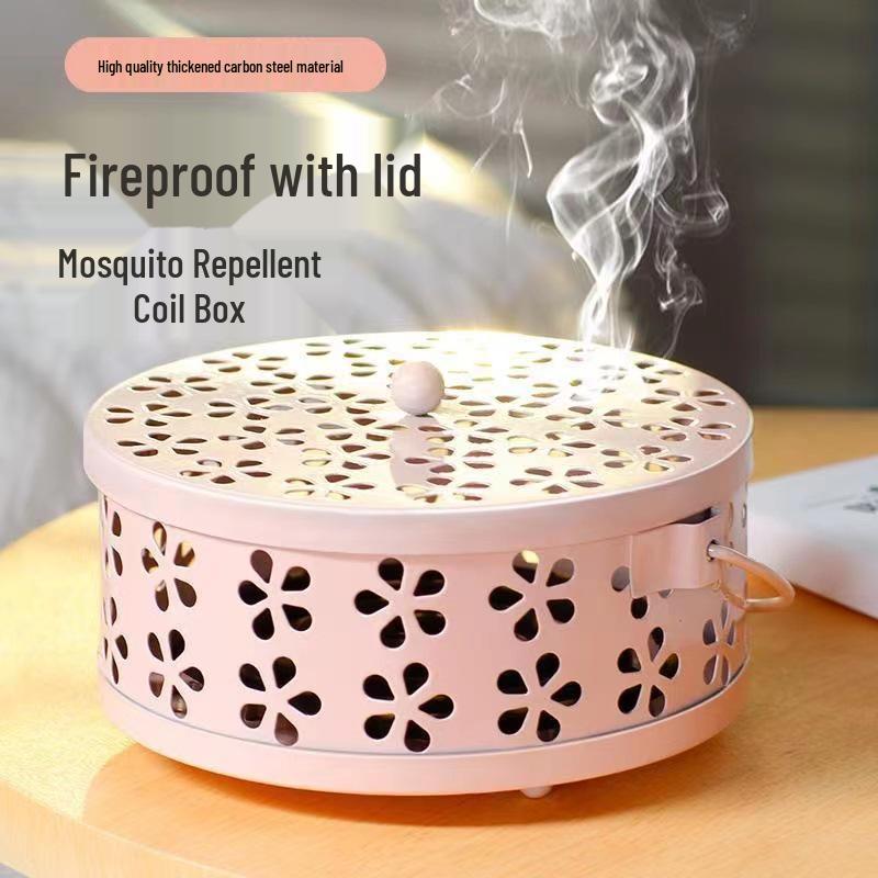 Wrought Iron Mosquito Coil Holder & Fireproof Incense Burner with Lid
