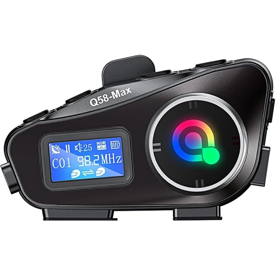 Motorcycle Helmet Intercom Bluetooth Headset,Helmet Intercom Headphones with LED Screen,Illumination,FM Radio,IP67 Waterproof,Voice