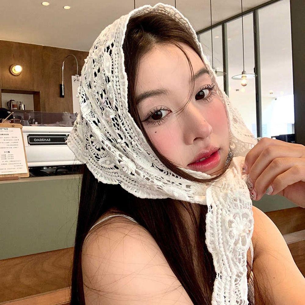 White Lace Shawl Fake Collar Hip Scarf Simple Flower Scarves  Female