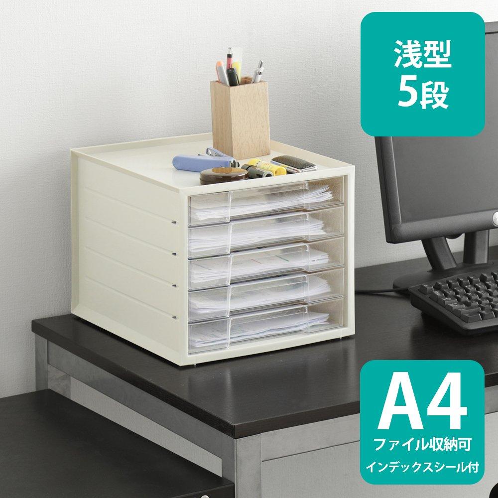 IRIS OHYAMA Letter Case A4 with Index Drawer Document Storage Plastic for Office Work from White [Shallow 5-Tier] Stickers, Case, Case, Desktop,