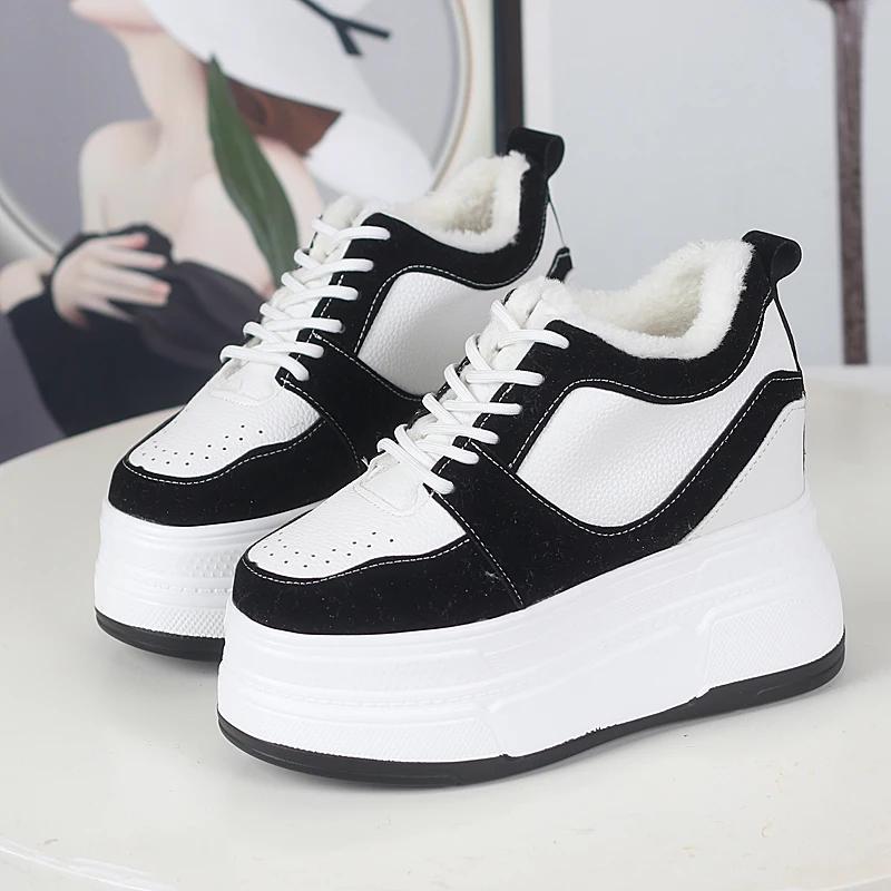 Fashion 12CM Cow Genuine Leather Platform Wedge Shoes Autumn Pumps Women Ankle Booties Spring Chunky Sneakers High Top Sneakers Summer