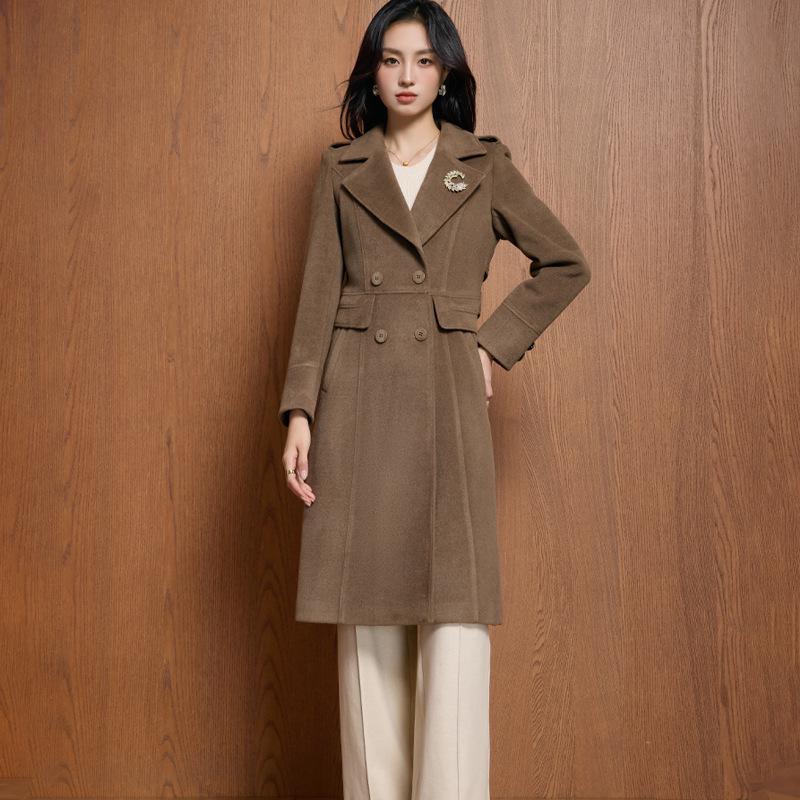 Women's High-End Double-Breasted Wool Coat: Autumn/Winter Korean Style, Mid-Length, Tall Fit, Goddess Temperament
