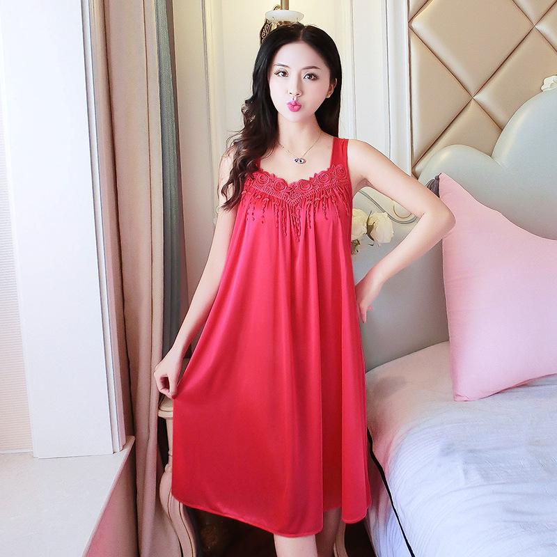 Women's Imitation Silk Nightgown & Pajamas - Summer Ice Silk Camisole, Large Size, Comfortable Homewear