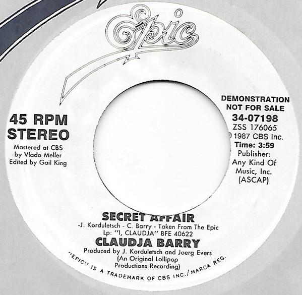 

7inch Record CLAUDJA BARRY - Secret Affair 3407198 Epic 1987 US Soul/Funk Used