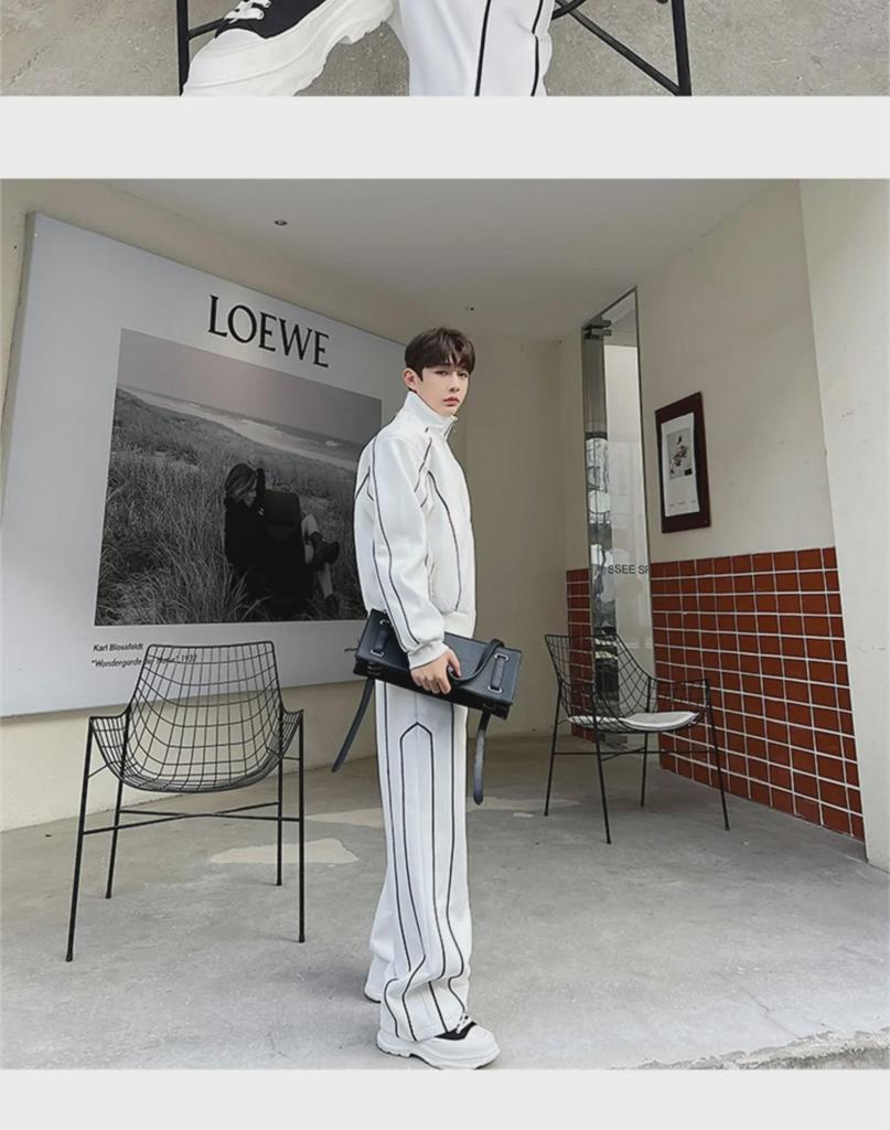 Luxury Men's Casual Sports Suit: Loose Cardigan Jacket & Wide-Leg Pants Set