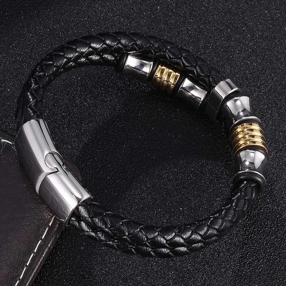 Men's Classic Bracelet Fashion Jewelry Black Leather Rope Chain Charm Bracelet Sports Casual Style
