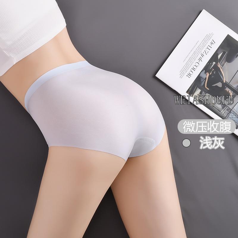 Plus Size Women's Summer Thin Ice Silk Non Mark High Waist Belly Lift Hip Briefs