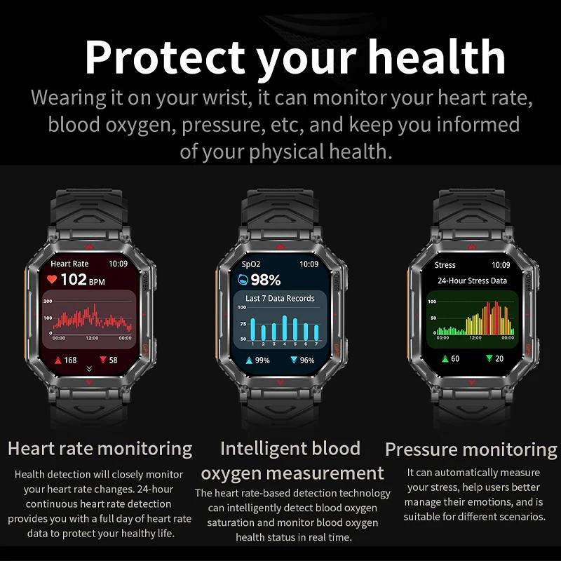 SACOSDING Rugged GPS Smart Watch 2.01" HD Screen 3ATM Waterproof Bluetooth Call Men Smartwatch GPS Positioning Compass Flashlight