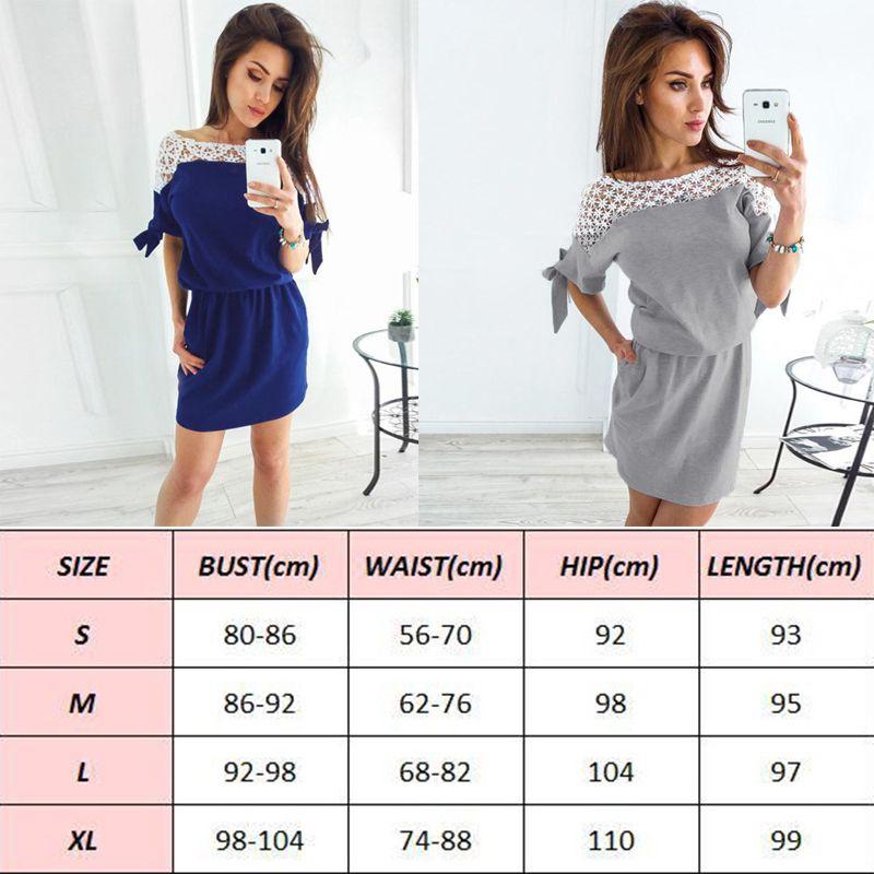 Elegant Women Vintage Dress Lace O-neck With Patchwork Hollow Out Short Sleeves