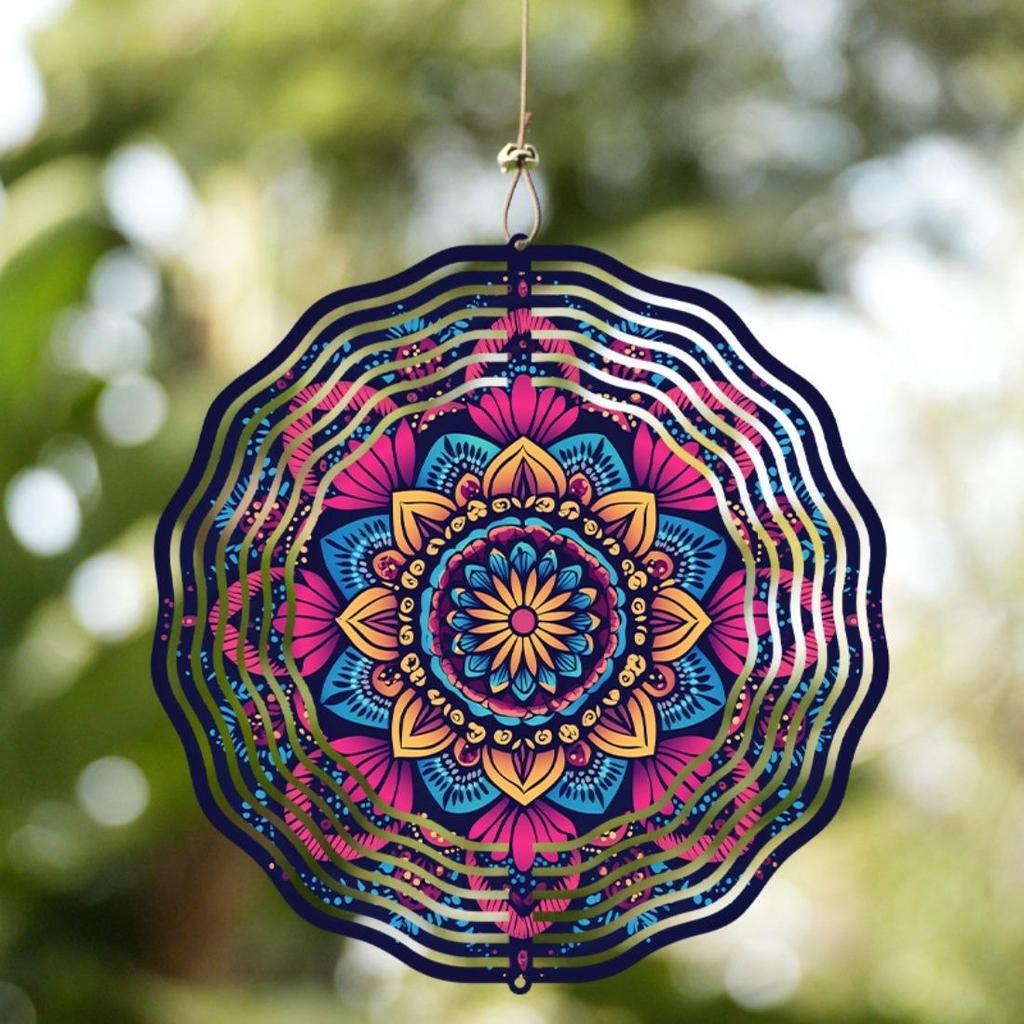 1pc 3D Mandala Wind Spinner, Metal Garden Hanging Ornament, Outdoor Pendant Wind Chime, No Power Needed