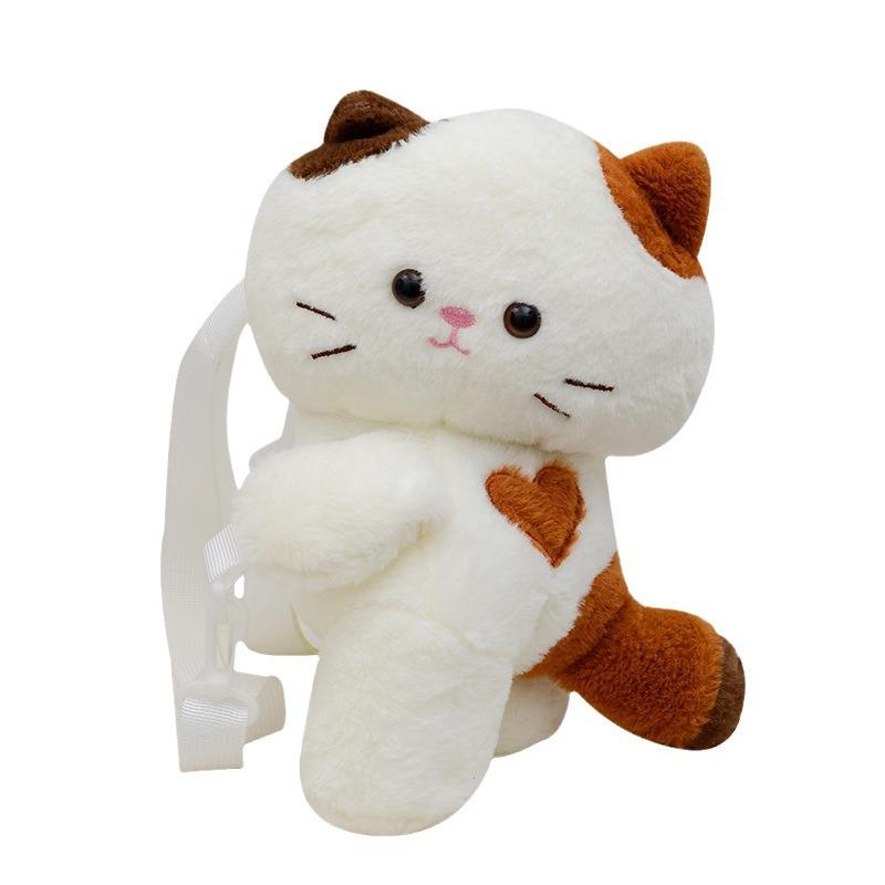 New Plush Children's Shoulder Messenger Bag Cartoon Cute Kitten Lying Doll Bag Going Out Versatile Accessories Bag
