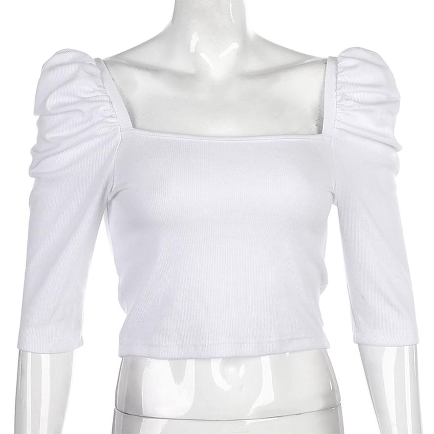Spring Comfortable Women Unique Design Square Color Solid Color Charming Sense Shirts Puff Sleeve Tops