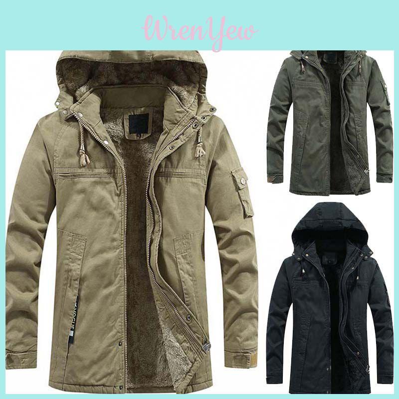 Luxuriously Faux Fur Lined Men's Parka Coat Hoodie Zipper Winter Jacket