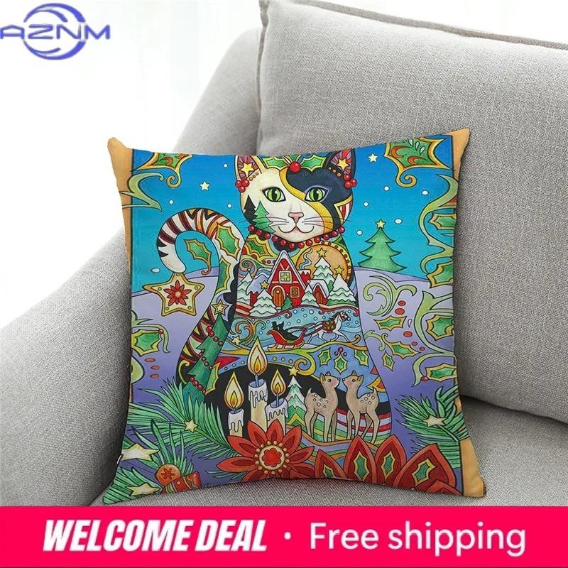 Nordic style peacock cat puppy oil painting print pillowcase x cm living room sofa cushion cover bedroom home decoration