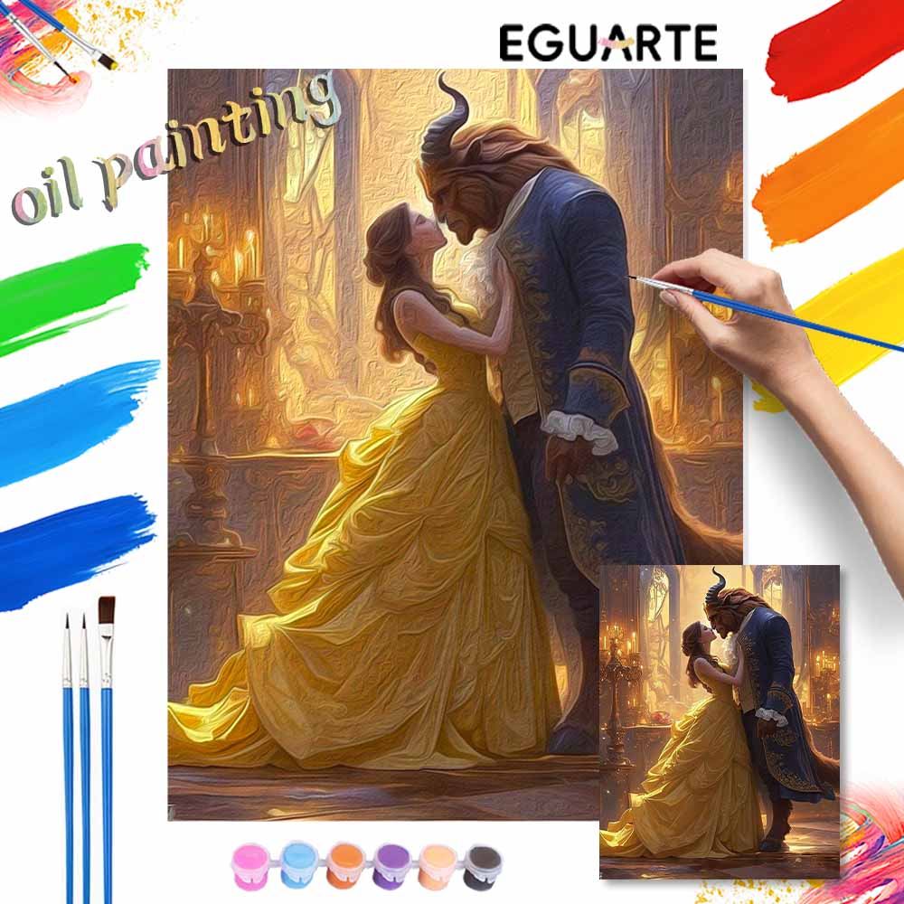 Disney beauty and the beast oil painting painting art handmade diy painting home decoration gift