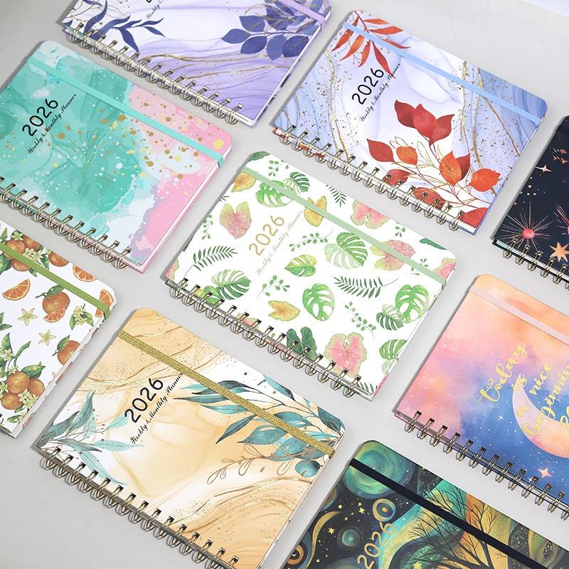2026 Cross-Border Schedule Notebook Customization High-Value TEMU A5 Hard Shell Spiral Bound Hand-Painted Plan This Coil