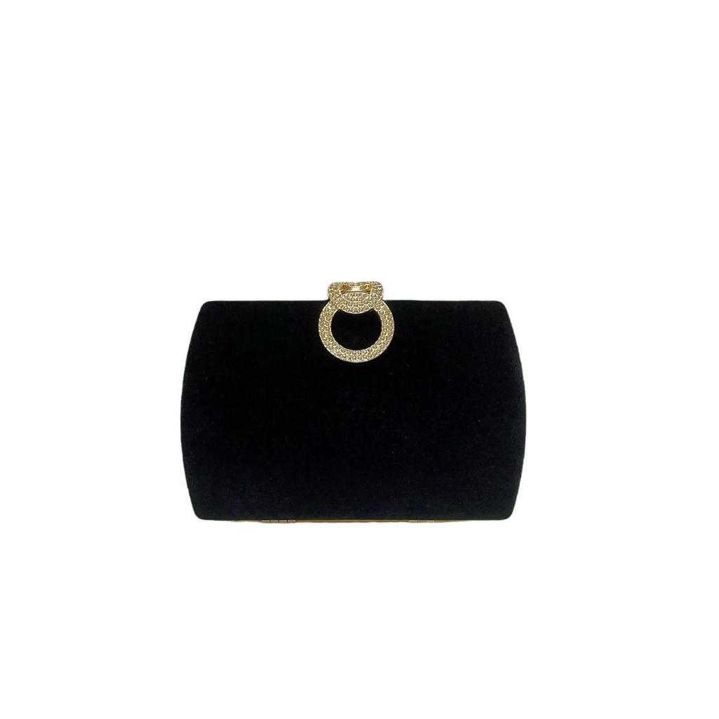 Rhinestone Buckle Velvet Evening Clutch with Chain - Perfect for Cheongsam