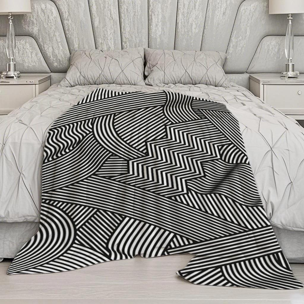 Abstract Striped Blanket Microfiber Flannel Cover Blanket Bedroom Living Room Sofa Soft And Comfortable Home Decoration