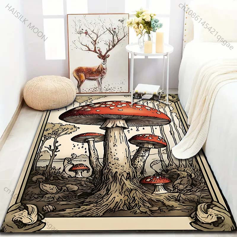 Multiple Sizes Red Mushroom Printed Carpet for Bedroom Living Room Bedside Sofa Floor Mat Modern Home Decor Area Rug Large Size