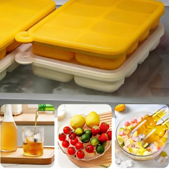 Silicone Ice Cube Tray with Lid 8 Cavities Easy Release Summer Refrigerator Cocktail Whiskey Ice Maker Press Mold Kitchen Supplies