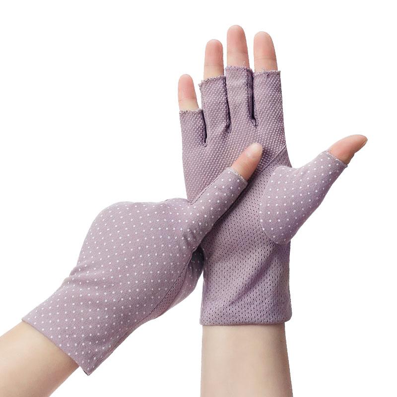 New Fashion Women's Cotton Dot Summer Fingerless Half Finger Anti-Skid Sun Protection Printing anti-UV Thin Short Driving Gloves