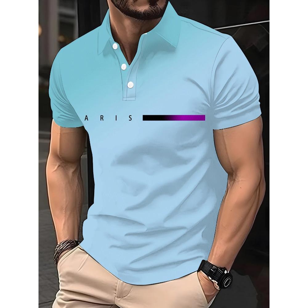 Men's casual button printed polo shirt, short sleeved regular T-shirt