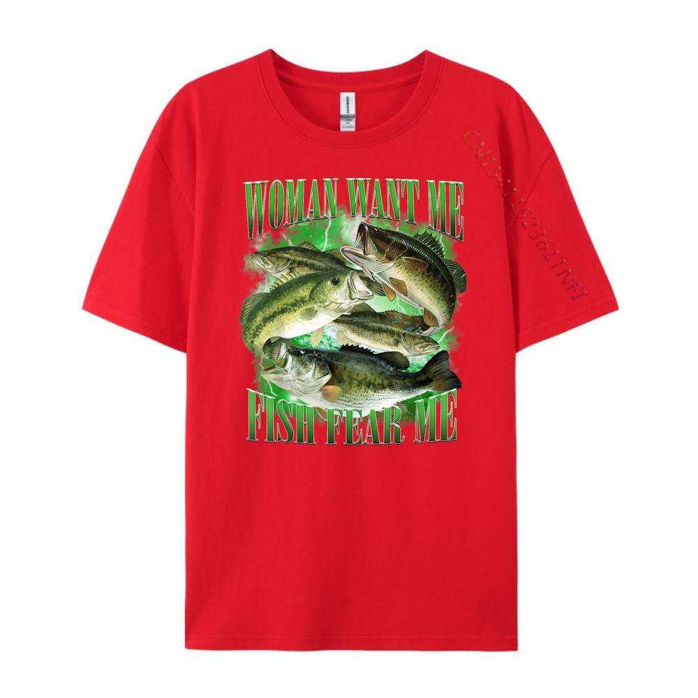 

Vintage Want Me Fish Bass Fear Me Funny Lover Fishing Fashion T Shirt Men Skinfriendly and Soft Camisetas De Hombre Large Size S
