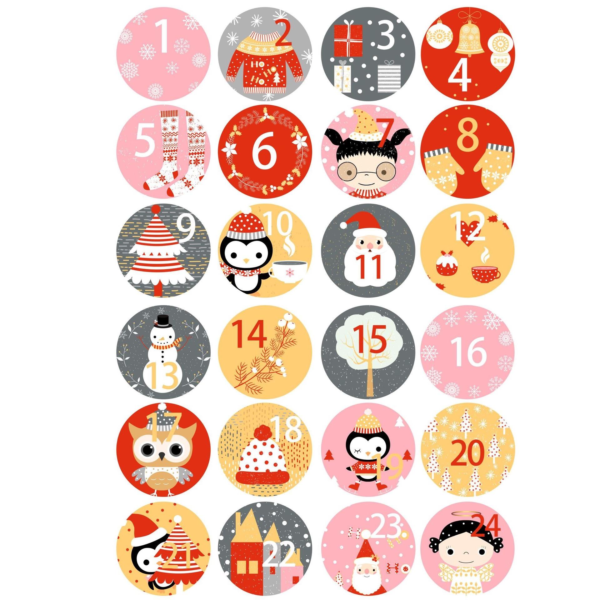 

24 шт./лот, Рождественский Адвент-календарь, номер, ПВХ, уплотнительная наклейка на Новый год, Рождественский мешок для конфет, подарочная коробка, фирменная этикетка, уплотнительная наклейка