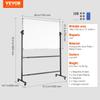 Rolling Whiteboard, 48x32 Inch Double-Sided Magnetic Mobile Whiteboard, 360° Reversible Adjustable Height Dry Erase Board with Wheels & Movable Tray