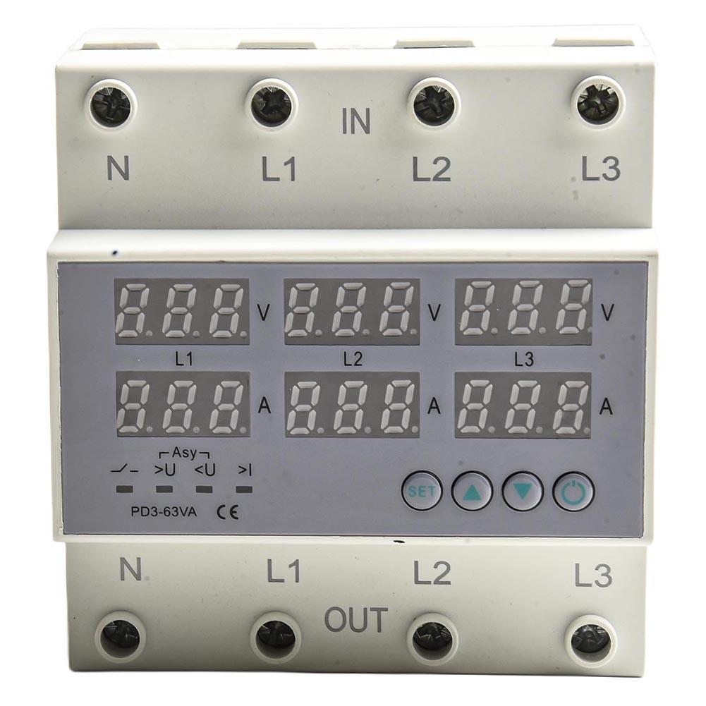 3-Phase Digital Over And Under Voltage Relay Current Limiter Adjustable Protect For Safeguards Electrical Appliances