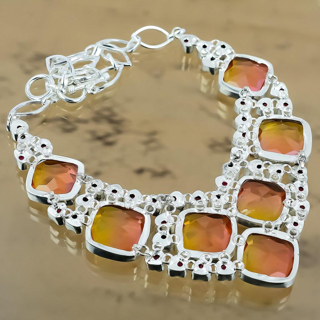 Gift For Women Chain Adjustable Necklace 925 Silver Natural Bi-Color Tourmaline