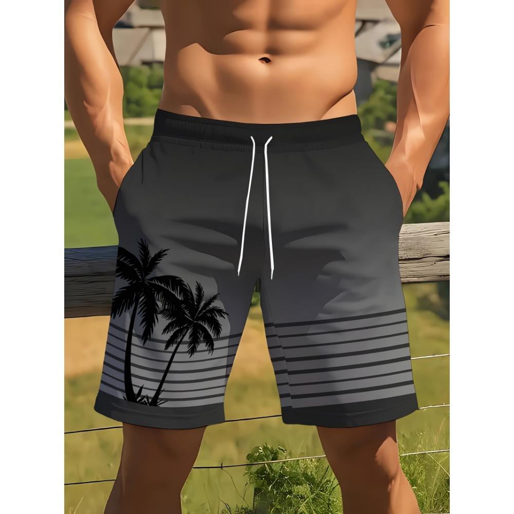 Men's Ocean Coconut Tree Print Beach Shorts Summer Vacation Surfboard Shorts Casual Classic Quick Dry Shorts