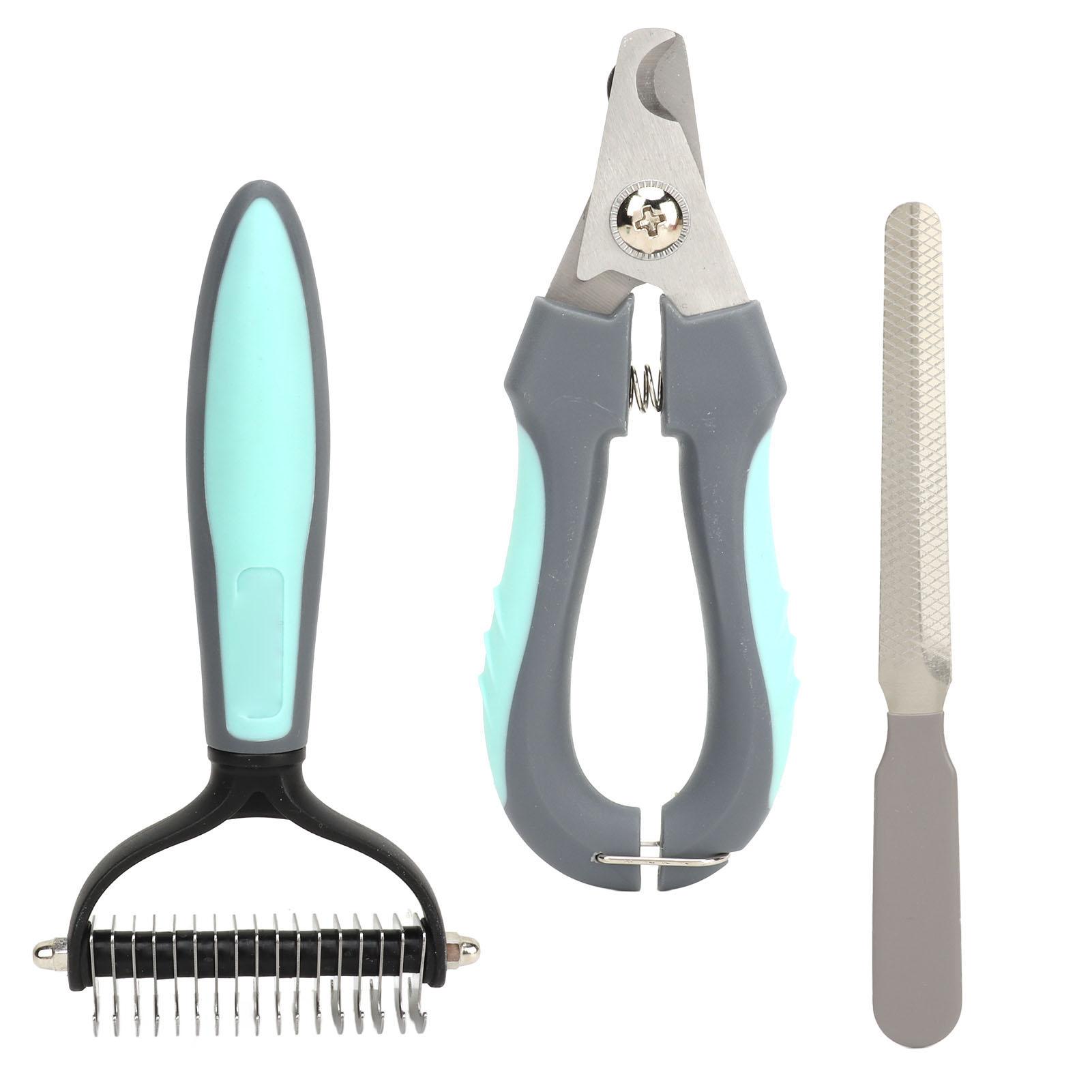 

Pet Nail Clipper Comb Kit Stainless Steel Pet Nail Trimmer Hair Shedding Comb with File for Cat Dog Mint Green (L 17