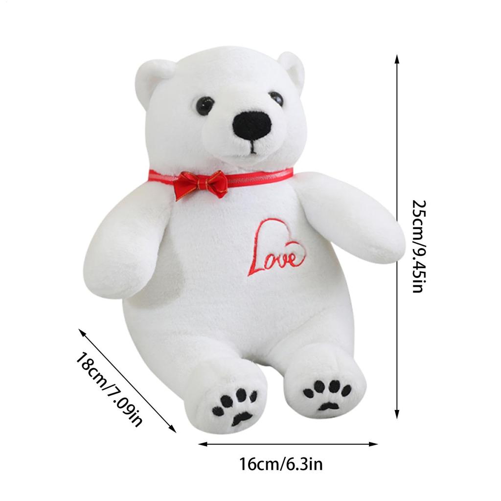 Soft Polar Bear Plush Toy, Cute Stuffed Animal Bear Plushie with Bow, Huggable Kids Cuddle Buddy, Travel Companion for Boys, Teens, Girls, Child Comfo