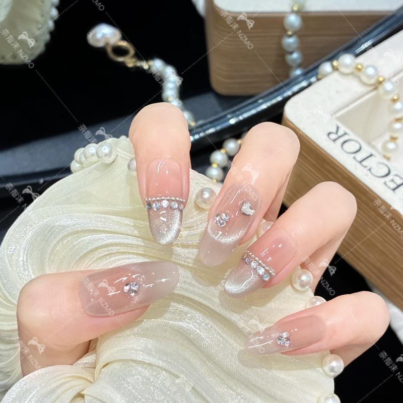 L12 Elegant Cat Eye Color-Enhancing Sparkly Handmade Wearable Nails XS (Medium Oval)