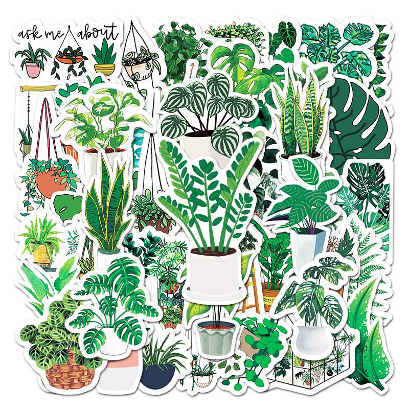 50 Cartoon-Style Green Plant Decorative Stickers for Suitcases, Skateboards, and Cars