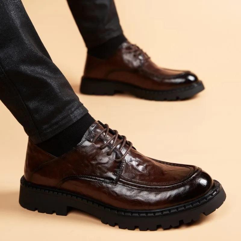 

Non-slip inner height-increasing shoes thick-soled solid-colored Japanese leather shoes formal lace-up casual leather shoes breathable Korean version 38