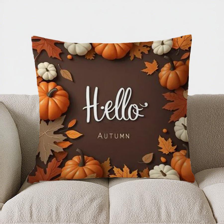 Home Decor Hello Autumn: Bird & Pumpkin Throw Pillow Pattern Cushion Cover Suitable For Sofa Bedroom Car Pillow Cover