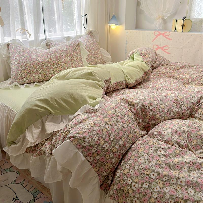 Koreanische Spitze Reine Baumwolle Vierteiliges Set Französischer Ins Prinzessinnenstil Bettlaken Baumwoll-Bettbezug Bettwäsche