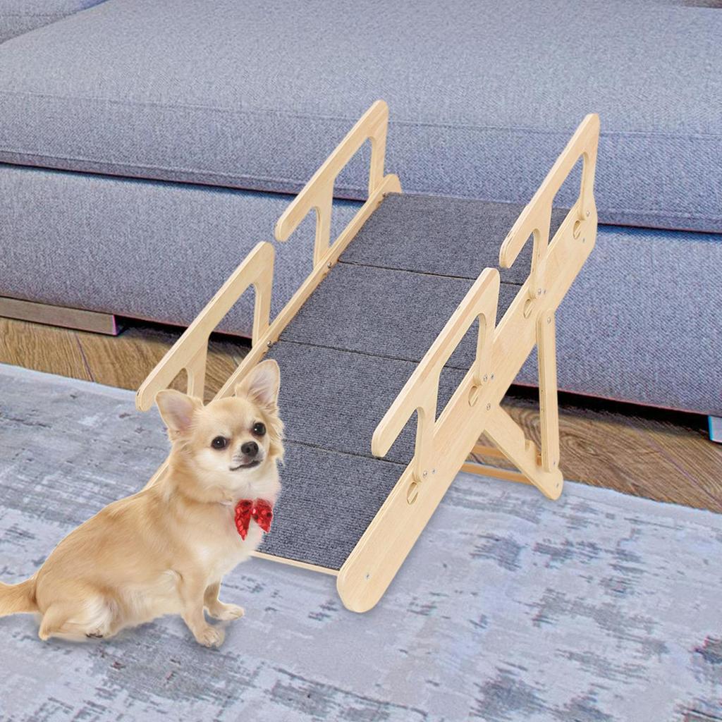 Wooden Pet Stair Portable Stable 2 in 1 for Cars Small and Older Animals 4 steps