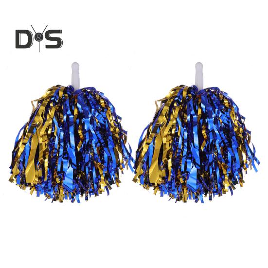 2Pcs Cheerleader Pom Poms Metallic Foil Cheerleader Pom Poms Hand Flowers with Handle for Sports Competitions Celebrations
